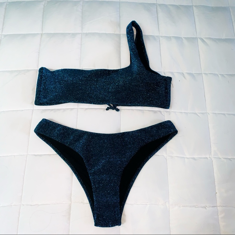 Sparkling Blue Off-The-Shoulder Bikini Set